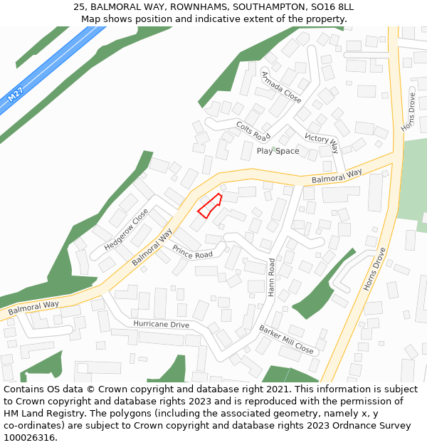 25, BALMORAL WAY, ROWNHAMS, SOUTHAMPTON, SO16 8LL: Location map and indicative extent of plot