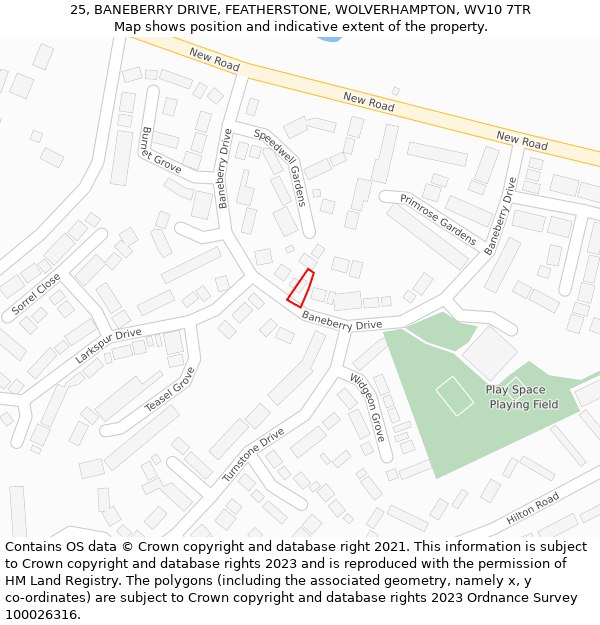 25, BANEBERRY DRIVE, FEATHERSTONE, WOLVERHAMPTON, WV10 7TR: Location map and indicative extent of plot