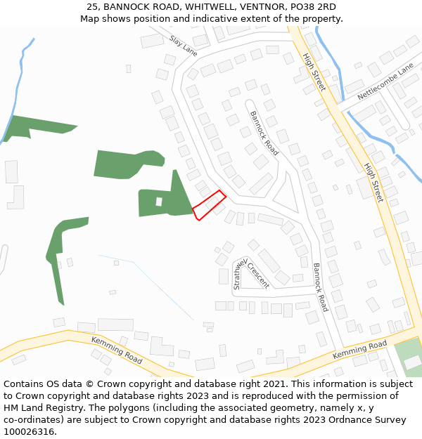 25, BANNOCK ROAD, WHITWELL, VENTNOR, PO38 2RD: Location map and indicative extent of plot