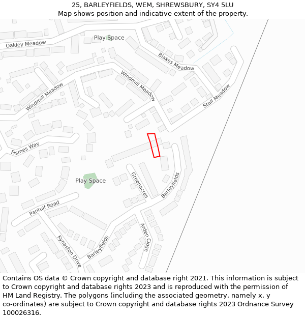 25, BARLEYFIELDS, WEM, SHREWSBURY, SY4 5LU: Location map and indicative extent of plot