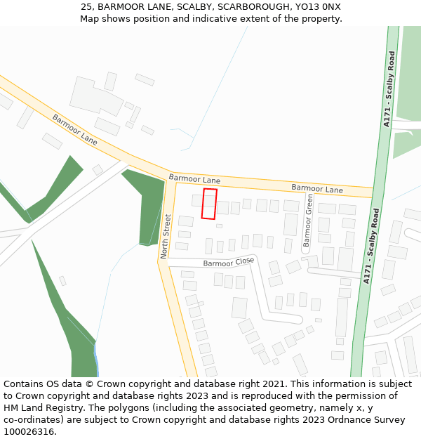 25, BARMOOR LANE, SCALBY, SCARBOROUGH, YO13 0NX: Location map and indicative extent of plot