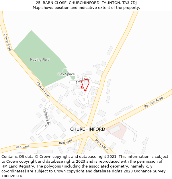 25, BARN CLOSE, CHURCHINFORD, TAUNTON, TA3 7DJ: Location map and indicative extent of plot