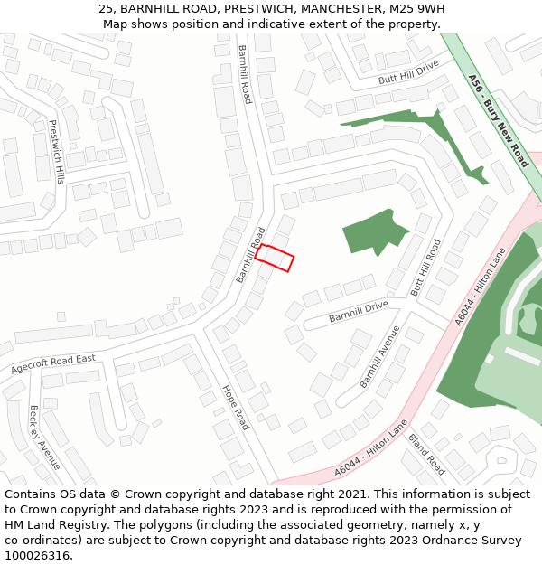 25, BARNHILL ROAD, PRESTWICH, MANCHESTER, M25 9WH: Location map and indicative extent of plot