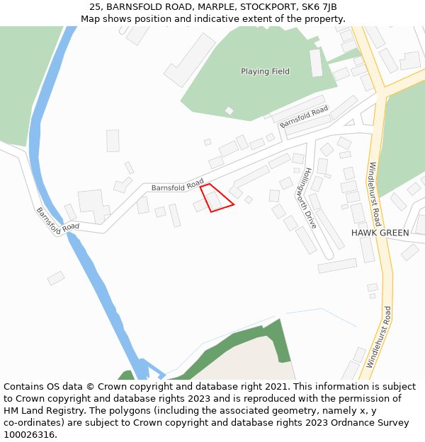 25, BARNSFOLD ROAD, MARPLE, STOCKPORT, SK6 7JB: Location map and indicative extent of plot