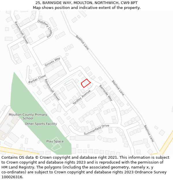 25, BARNSIDE WAY, MOULTON, NORTHWICH, CW9 8PT: Location map and indicative extent of plot