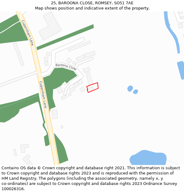 25, BAROONA CLOSE, ROMSEY, SO51 7AE: Location map and indicative extent of plot