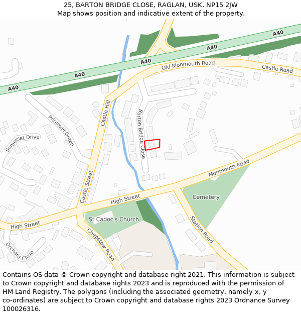 25, BARTON BRIDGE CLOSE, RAGLAN, USK, NP15 2JW: Location map and indicative extent of plot