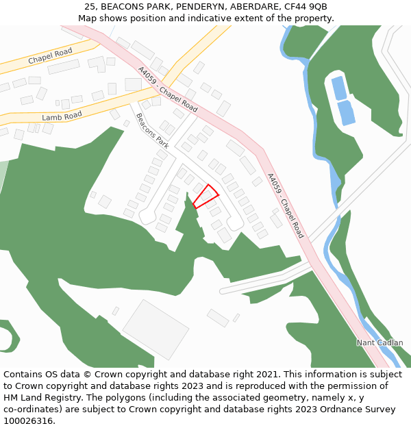 25, BEACONS PARK, PENDERYN, ABERDARE, CF44 9QB: Location map and indicative extent of plot