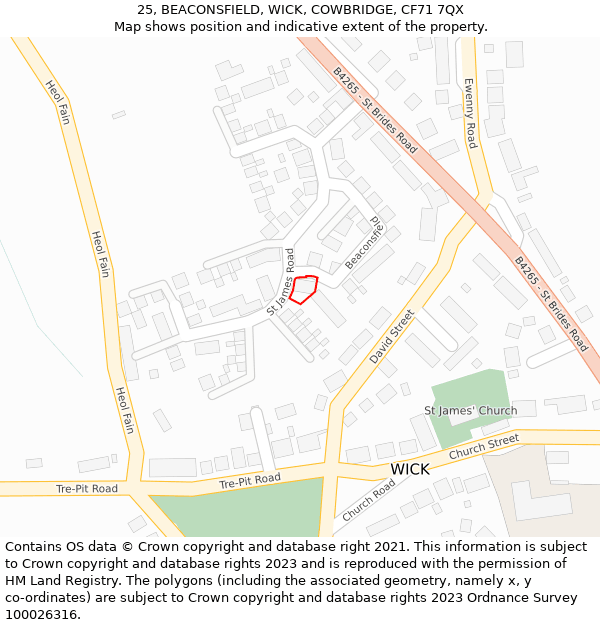 25, BEACONSFIELD, WICK, COWBRIDGE, CF71 7QX: Location map and indicative extent of plot