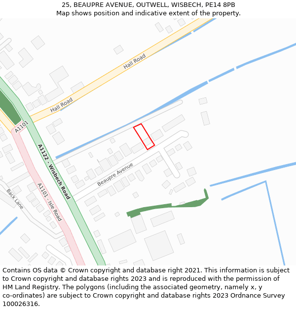 25, BEAUPRE AVENUE, OUTWELL, WISBECH, PE14 8PB: Location map and indicative extent of plot