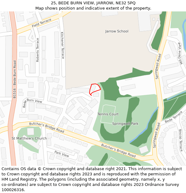 25, BEDE BURN VIEW, JARROW, NE32 5PQ: Location map and indicative extent of plot