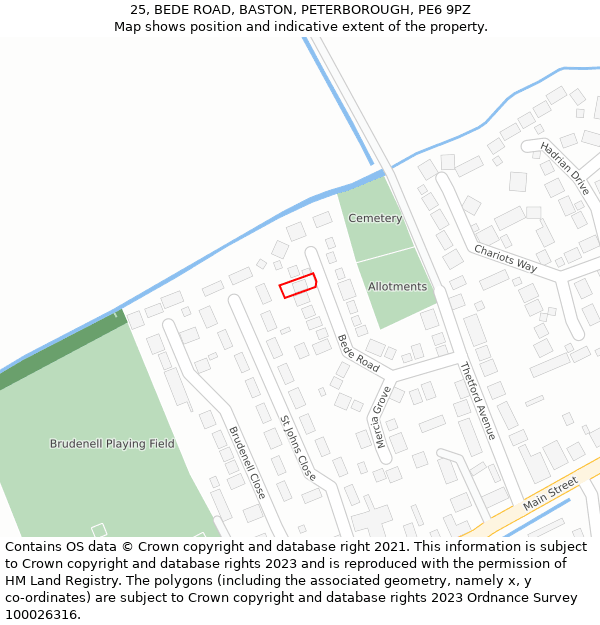 25, BEDE ROAD, BASTON, PETERBOROUGH, PE6 9PZ: Location map and indicative extent of plot