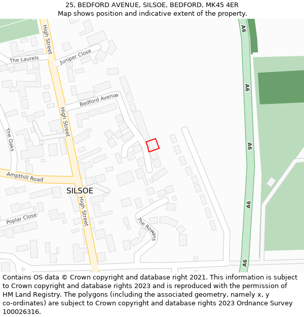 25, BEDFORD AVENUE, SILSOE, BEDFORD, MK45 4ER: Location map and indicative extent of plot