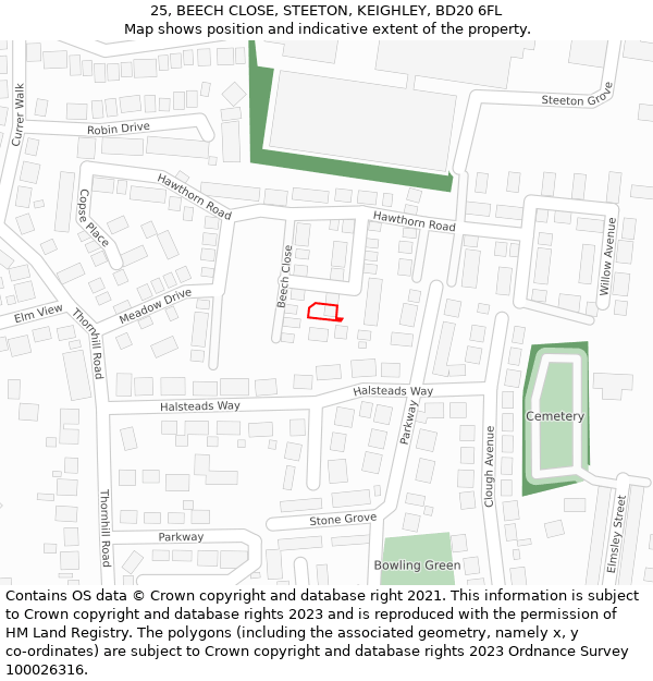 25, BEECH CLOSE, STEETON, KEIGHLEY, BD20 6FL: Location map and indicative extent of plot