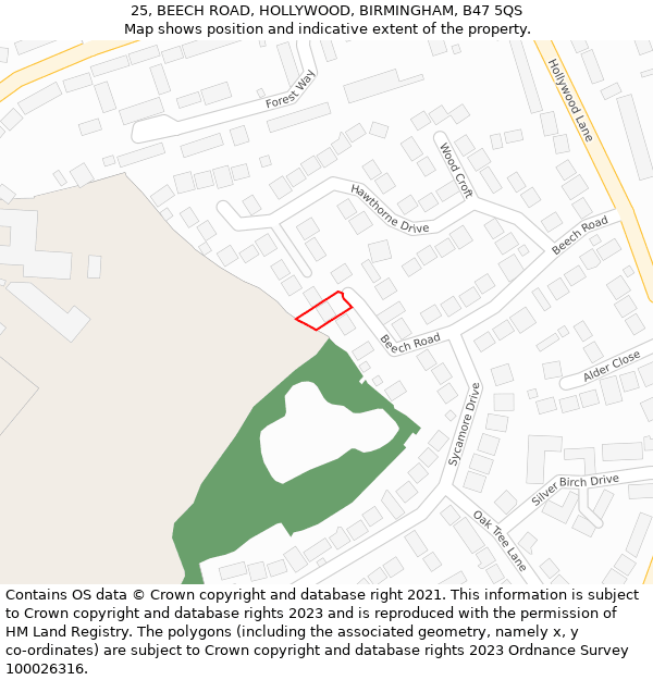 25, BEECH ROAD, HOLLYWOOD, BIRMINGHAM, B47 5QS: Location map and indicative extent of plot
