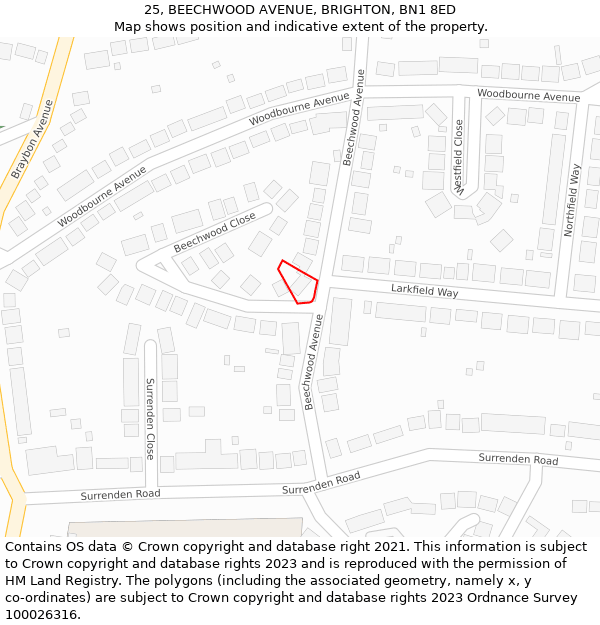 25, BEECHWOOD AVENUE, BRIGHTON, BN1 8ED: Location map and indicative extent of plot