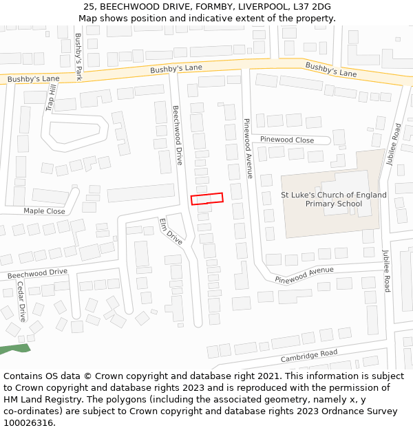 25, BEECHWOOD DRIVE, FORMBY, LIVERPOOL, L37 2DG: Location map and indicative extent of plot