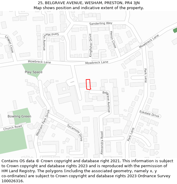 25, BELGRAVE AVENUE, WESHAM, PRESTON, PR4 3JN: Location map and indicative extent of plot