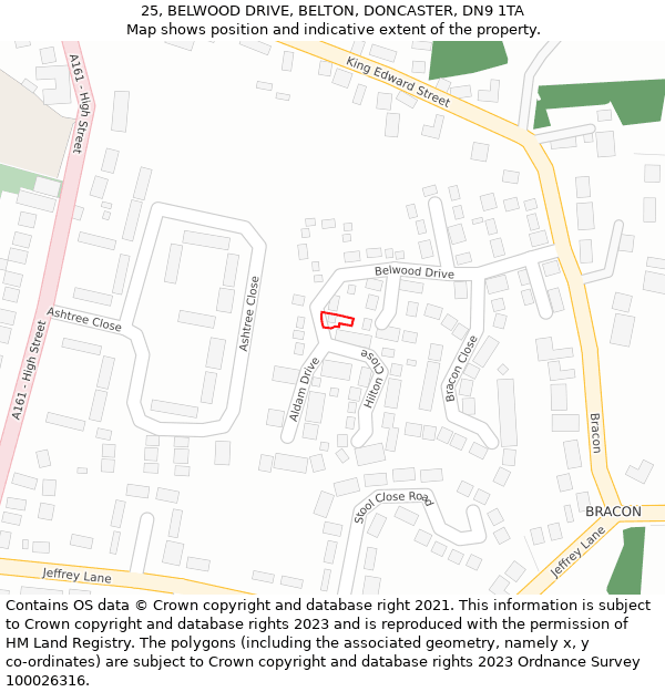 25, BELWOOD DRIVE, BELTON, DONCASTER, DN9 1TA: Location map and indicative extent of plot