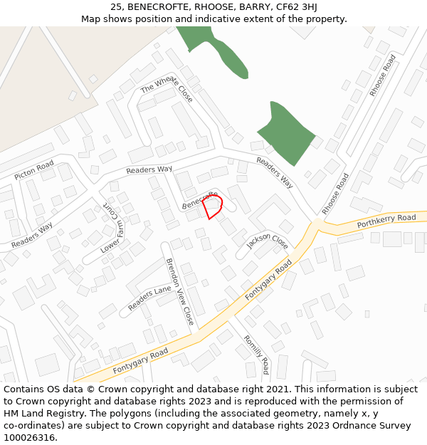 25, BENECROFTE, RHOOSE, BARRY, CF62 3HJ: Location map and indicative extent of plot