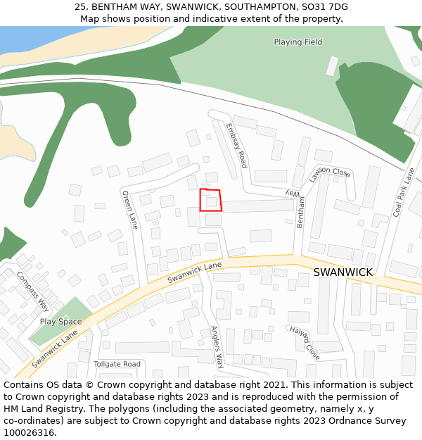 25, BENTHAM WAY, SWANWICK, SOUTHAMPTON, SO31 7DG: Location map and indicative extent of plot