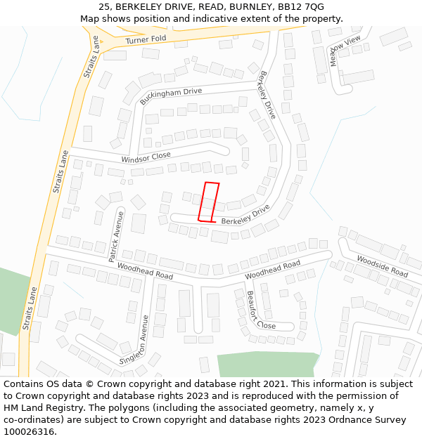 25, BERKELEY DRIVE, READ, BURNLEY, BB12 7QG: Location map and indicative extent of plot