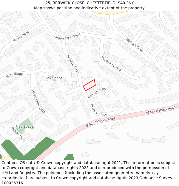 25, BERWICK CLOSE, CHESTERFIELD, S40 3NY: Location map and indicative extent of plot