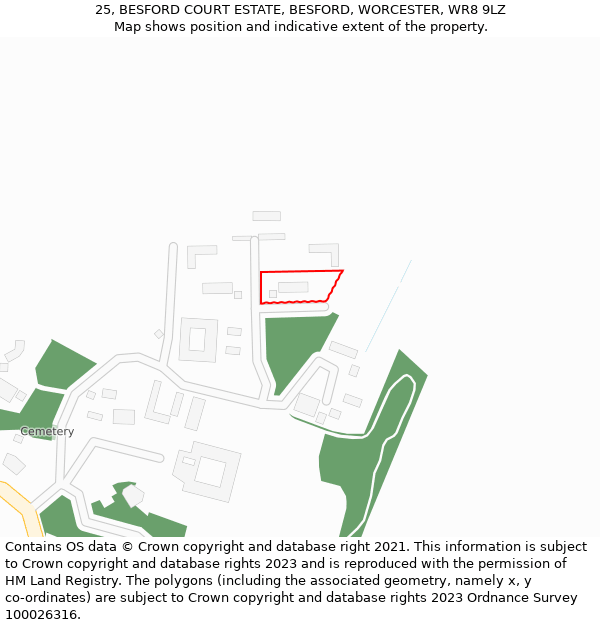 25, BESFORD COURT ESTATE, BESFORD, WORCESTER, WR8 9LZ: Location map and indicative extent of plot