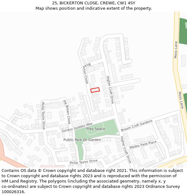 25, BICKERTON CLOSE, CREWE, CW1 4SY: Location map and indicative extent of plot