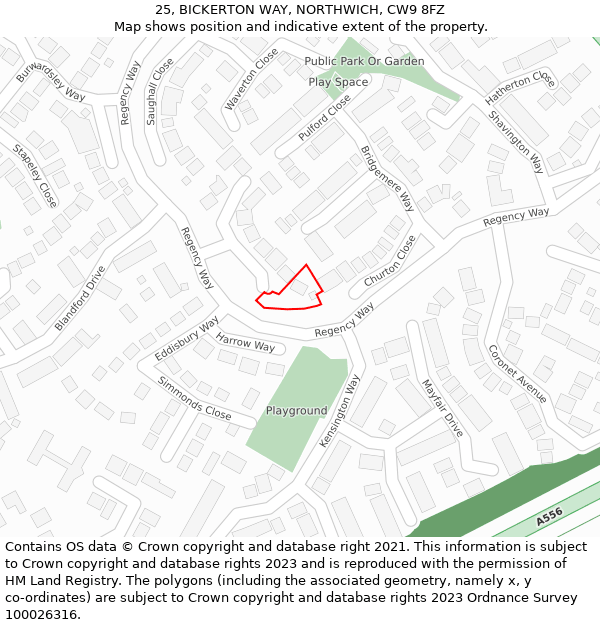 25, BICKERTON WAY, NORTHWICH, CW9 8FZ: Location map and indicative extent of plot