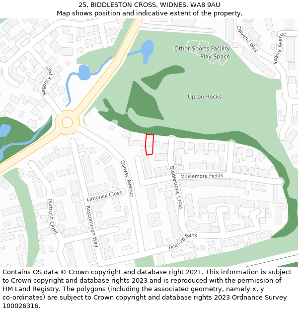 25, BIDDLESTON CROSS, WIDNES, WA8 9AU: Location map and indicative extent of plot