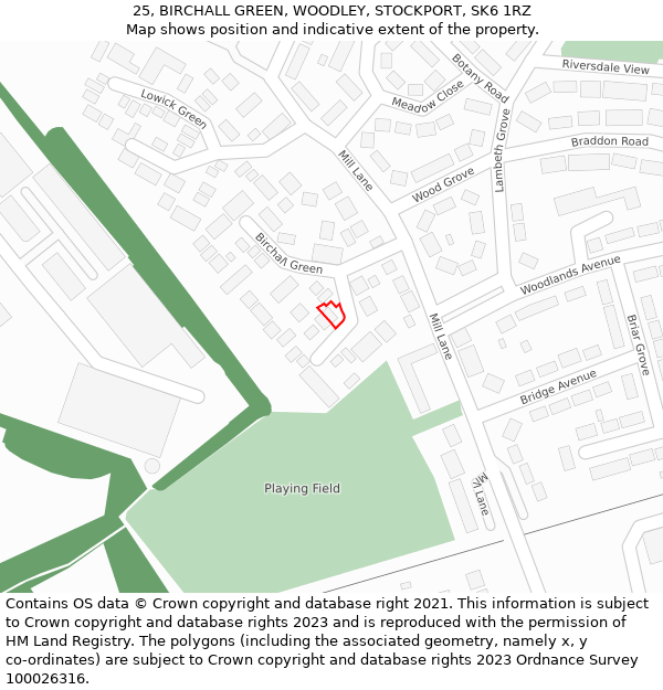 25, BIRCHALL GREEN, WOODLEY, STOCKPORT, SK6 1RZ: Location map and indicative extent of plot