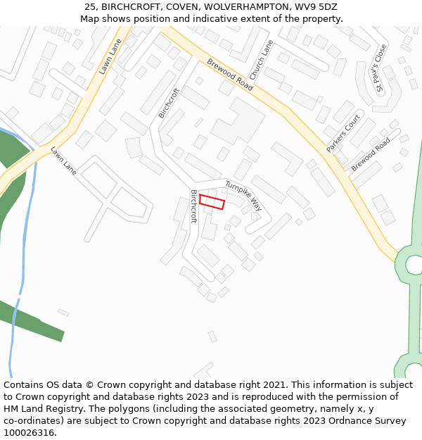 25, BIRCHCROFT, COVEN, WOLVERHAMPTON, WV9 5DZ: Location map and indicative extent of plot