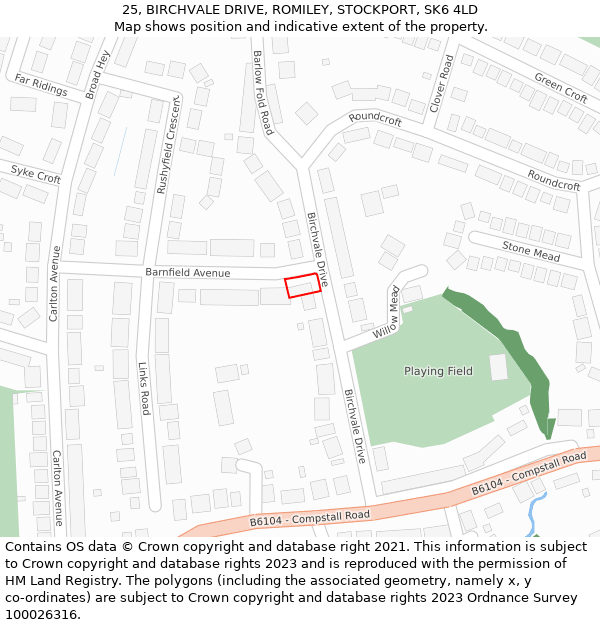 25, BIRCHVALE DRIVE, ROMILEY, STOCKPORT, SK6 4LD: Location map and indicative extent of plot