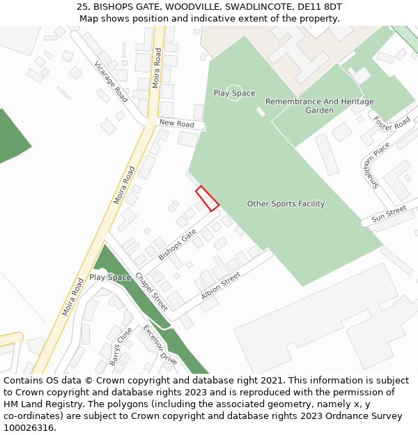 25, BISHOPS GATE, WOODVILLE, SWADLINCOTE, DE11 8DT: Location map and indicative extent of plot
