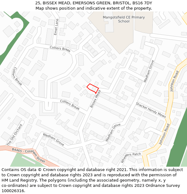 25, BISSEX MEAD, EMERSONS GREEN, BRISTOL, BS16 7DY: Location map and indicative extent of plot