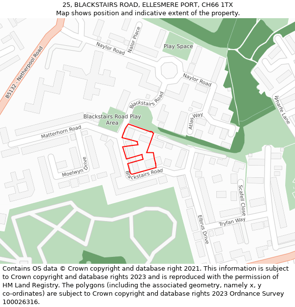 25, BLACKSTAIRS ROAD, ELLESMERE PORT, CH66 1TX: Location map and indicative extent of plot