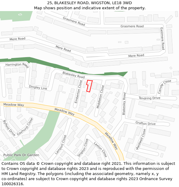 25, BLAKESLEY ROAD, WIGSTON, LE18 3WD: Location map and indicative extent of plot