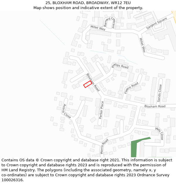25, BLOXHAM ROAD, BROADWAY, WR12 7EU: Location map and indicative extent of plot