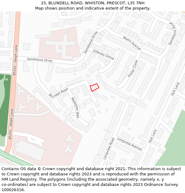 25, BLUNDELL ROAD, WHISTON, PRESCOT, L35 7NH: Location map and indicative extent of plot