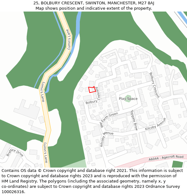 25, BOLBURY CRESCENT, SWINTON, MANCHESTER, M27 8AJ: Location map and indicative extent of plot