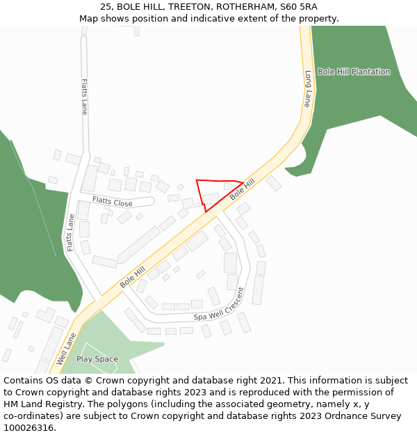 25, BOLE HILL, TREETON, ROTHERHAM, S60 5RA: Location map and indicative extent of plot
