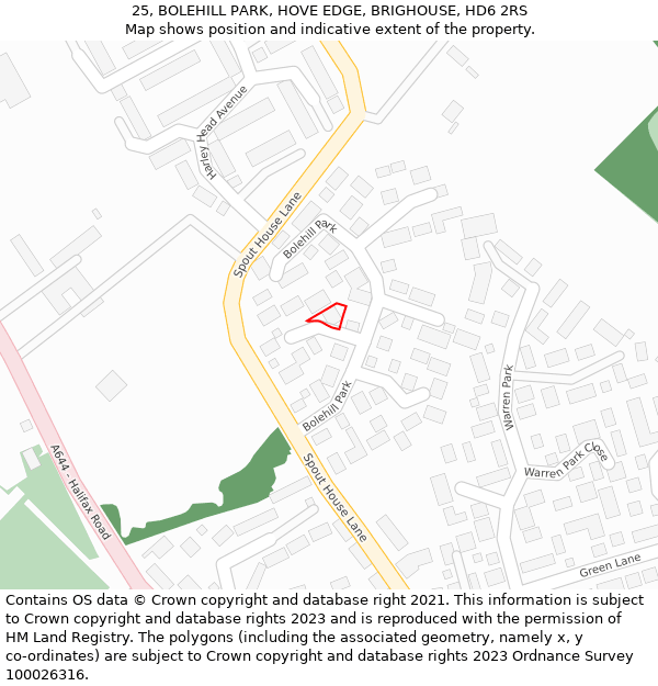 25, BOLEHILL PARK, HOVE EDGE, BRIGHOUSE, HD6 2RS: Location map and indicative extent of plot