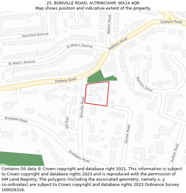 25, BONVILLE ROAD, ALTRINCHAM, WA14 4QR: Location map and indicative extent of plot