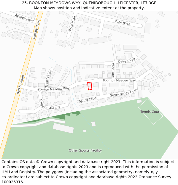 25, BOONTON MEADOWS WAY, QUENIBOROUGH, LEICESTER, LE7 3GB: Location map and indicative extent of plot