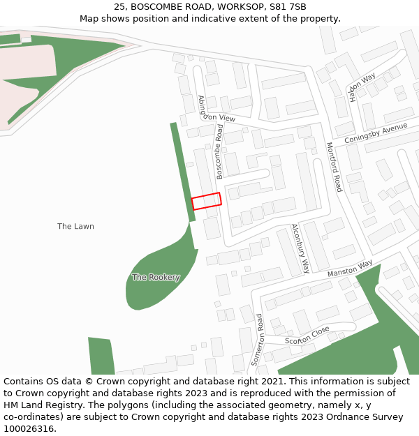 25, BOSCOMBE ROAD, WORKSOP, S81 7SB: Location map and indicative extent of plot