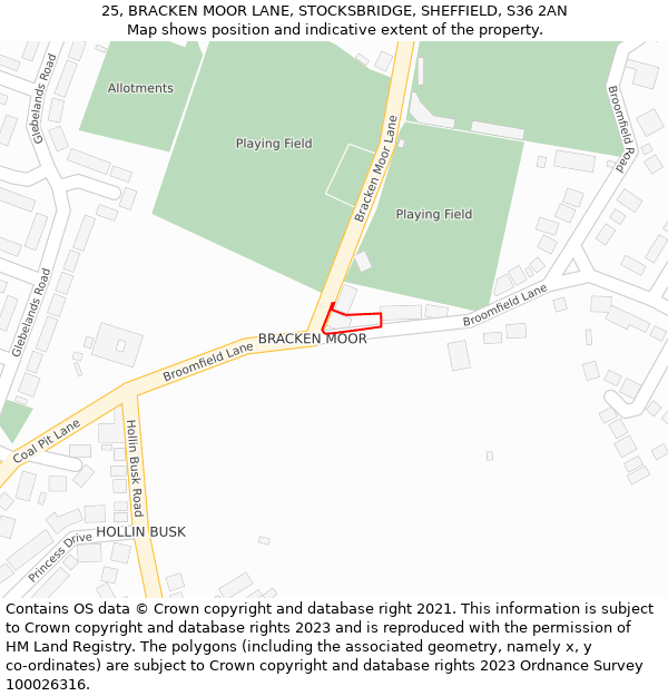 25, BRACKEN MOOR LANE, STOCKSBRIDGE, SHEFFIELD, S36 2AN: Location map and indicative extent of plot