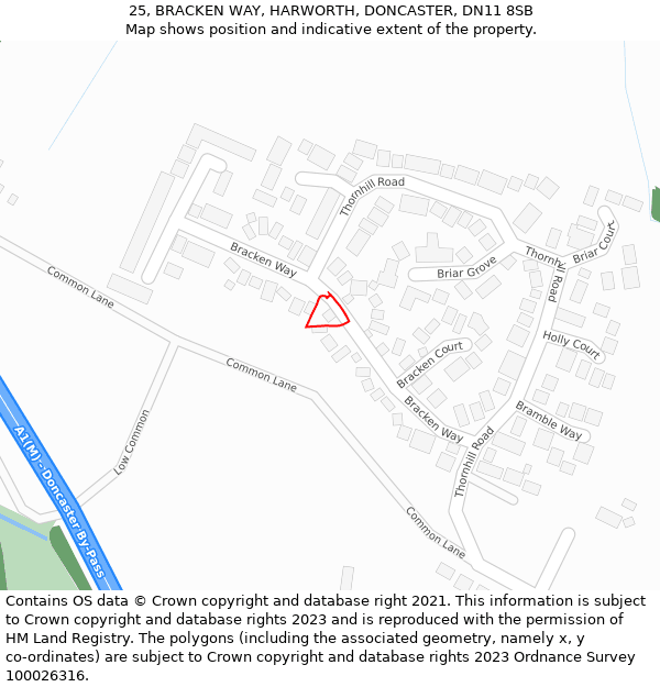 25, BRACKEN WAY, HARWORTH, DONCASTER, DN11 8SB: Location map and indicative extent of plot