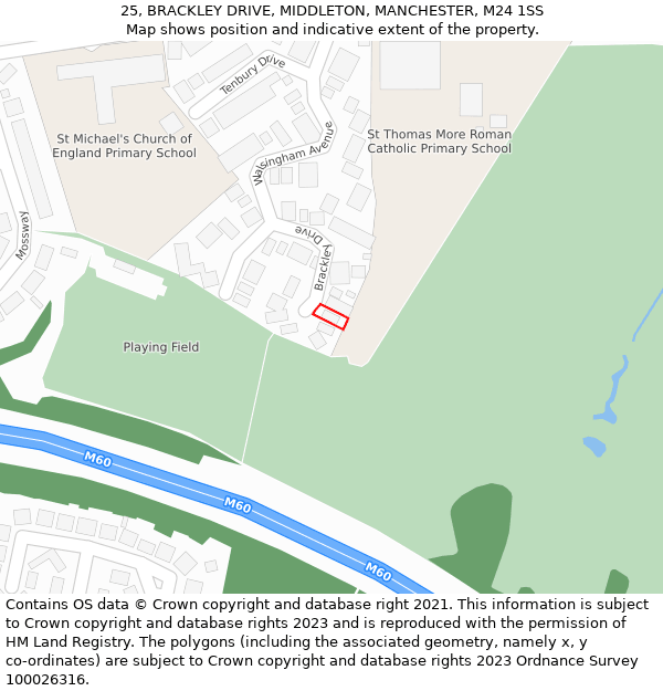 25, BRACKLEY DRIVE, MIDDLETON, MANCHESTER, M24 1SS: Location map and indicative extent of plot