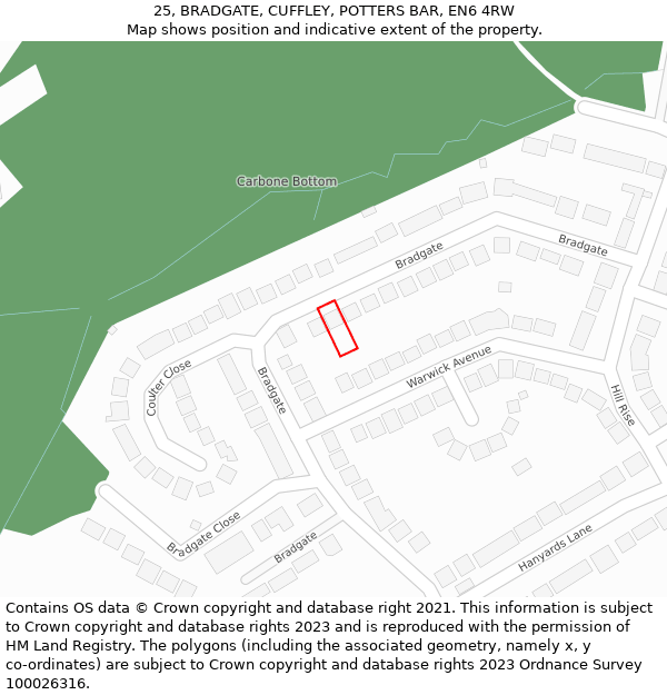 25, BRADGATE, CUFFLEY, POTTERS BAR, EN6 4RW: Location map and indicative extent of plot